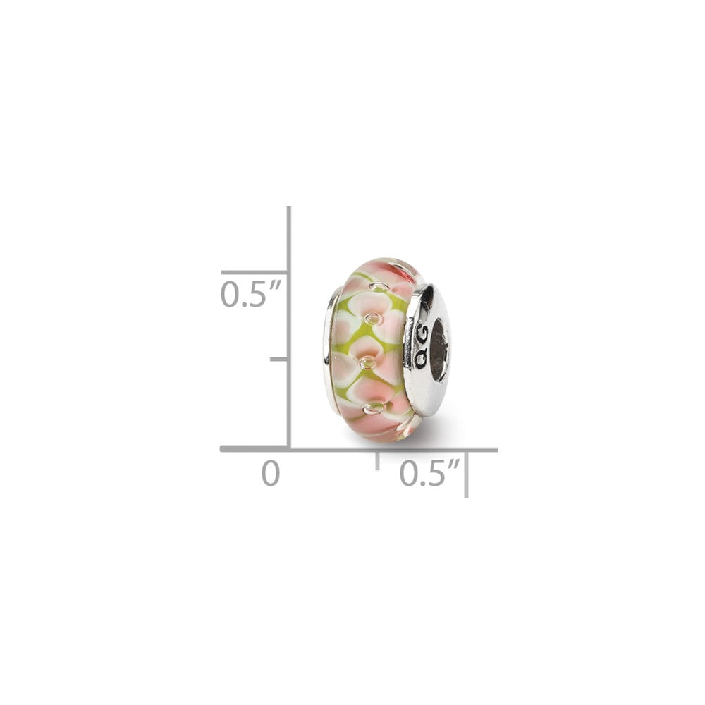 Sterling Silver Reflections Pink Floral Hand-blown Glass Bead
