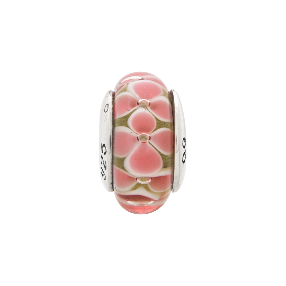 Sterling Silver Reflections Pink Floral Hand-blown Glass Bead