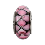 Sterling Silver Reflections Black/Pink Hand-blown Glass Bead