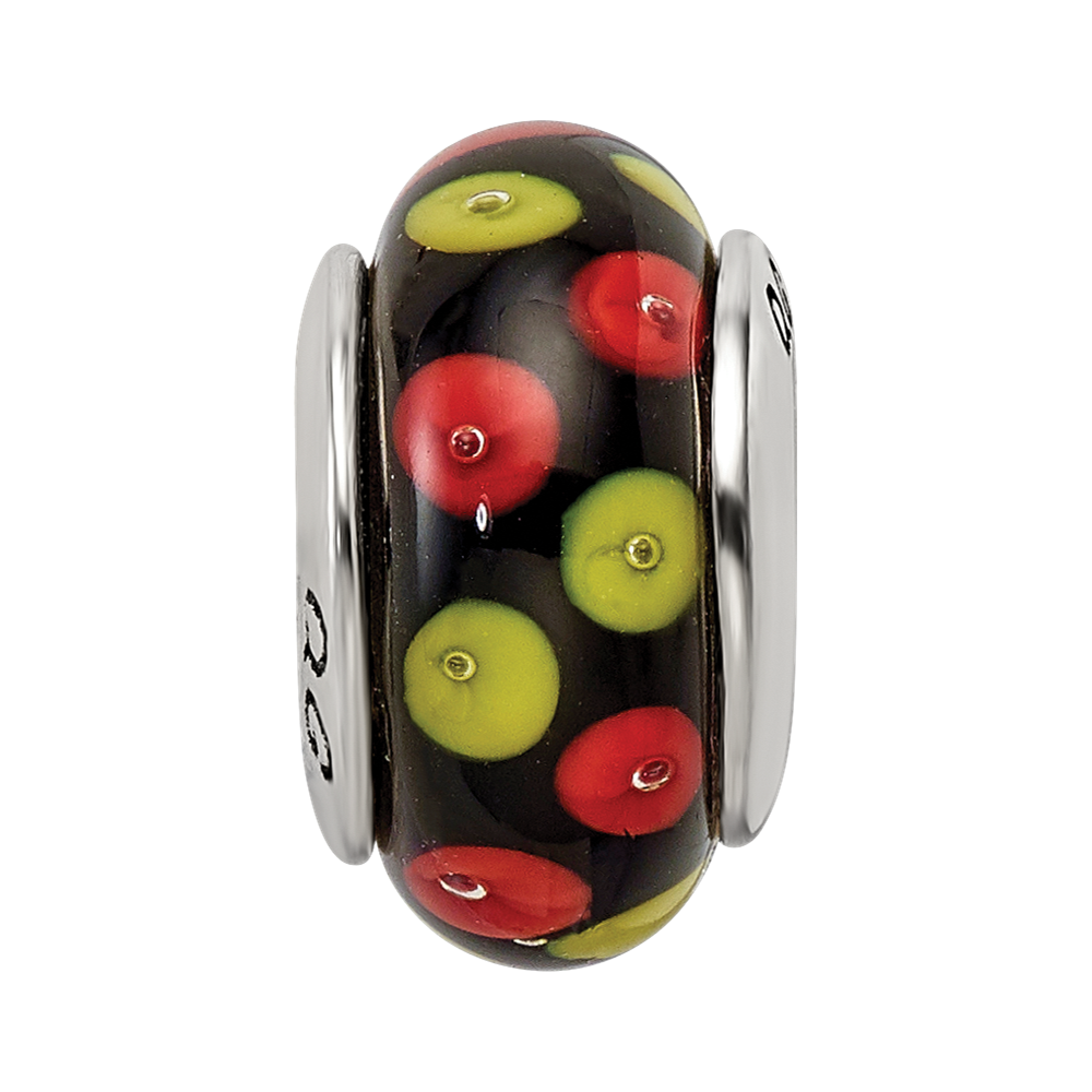 Sterling Silver Reflections Red/Black Hand-blown Glass Bead