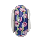 Sterling Silver Reflections Blue Floral Hand-blown Glass Bead