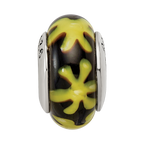 Sterling Silver Reflections Yellow/Black Hand-blown Glass Bead