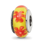 Sterling Silver Reflections Yellow/Orange Hand-blown Glass Bead