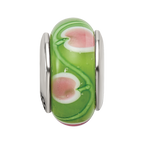 Sterling Silver Reflections Green/Pink Hand-blown Glass Bead