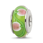 Sterling Silver Reflections Green/Pink Hand-blown Glass Bead