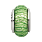 Sterling Silver Reflections Green Hand-blown Glass Bead