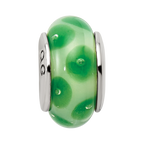 Sterling Silver Reflections Green Hand-blown Glass Bead
