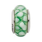 Sterling Silver Reflections Green Floral Hand-blown Glass Bead