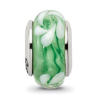 Sterling Silver Reflections Green/White Hand-blown Glass Bead