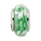 Sterling Silver Reflections Green/White Hand-blown Glass Bead