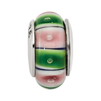 Sterling Silver Reflections Green/Pink Hand-blown Glass Bead