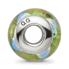 Sterling Silver Reflections Green/Blue Hand-blown Glass Bead