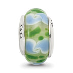Sterling Silver Reflections Green/Blue Hand-blown Glass Bead