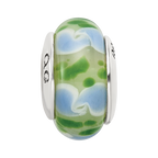 Sterling Silver Reflections Green/Blue Hand-blown Glass Bead