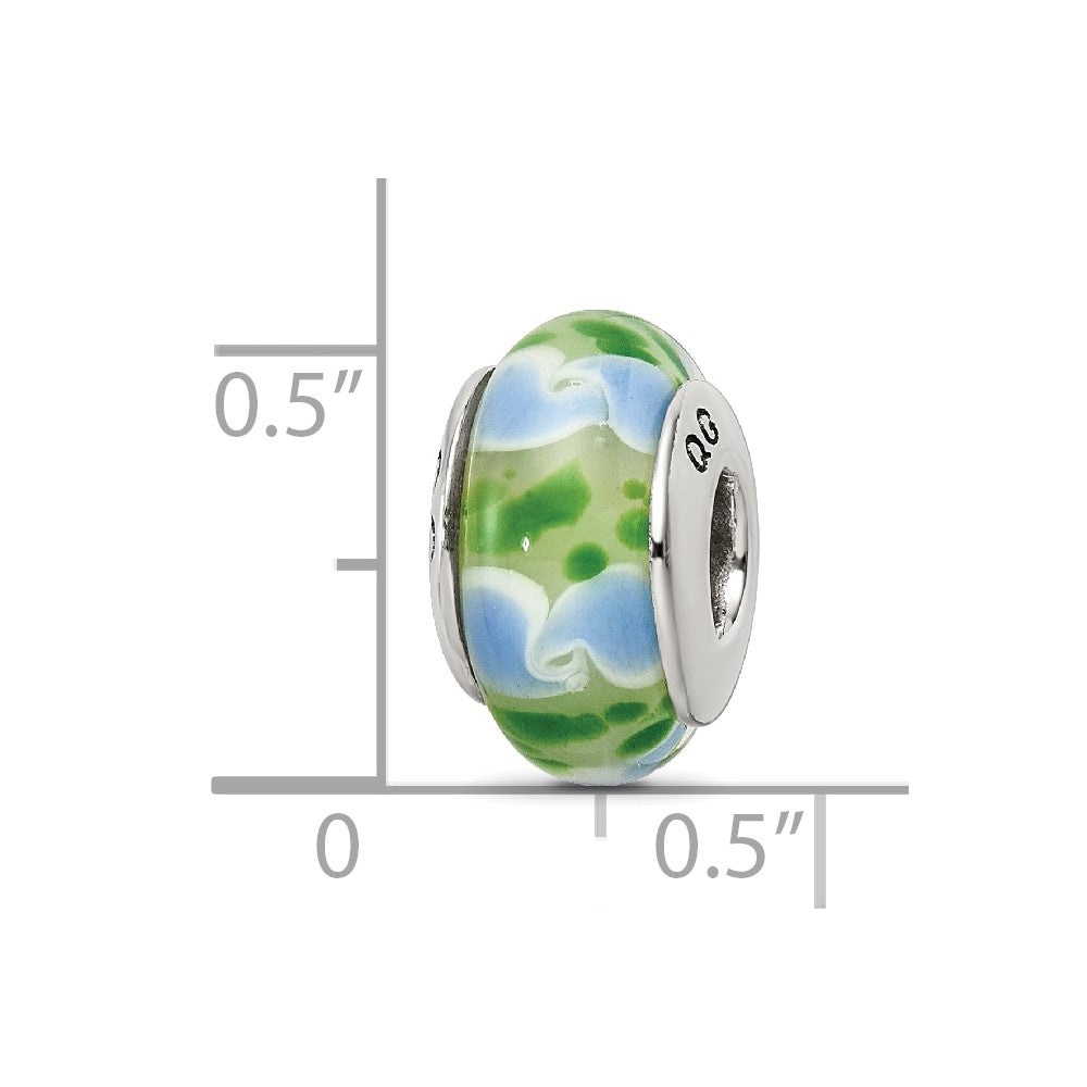 Sterling Silver Reflections Green/Blue Hand-blown Glass Bead