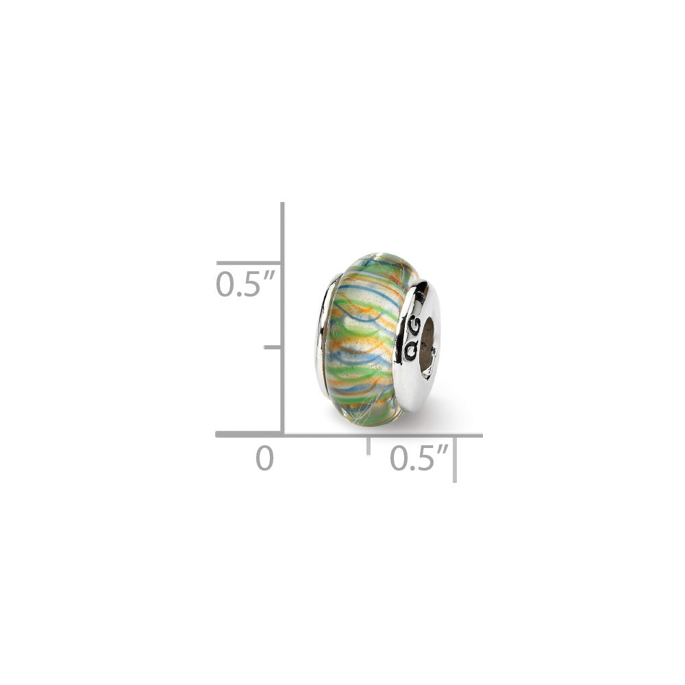Sterling Silver Reflections Green Pastel Striped Hand-blown Glass Bead