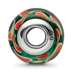 Sterling Silver Reflections Green/Red Hand-blown Glass Bead