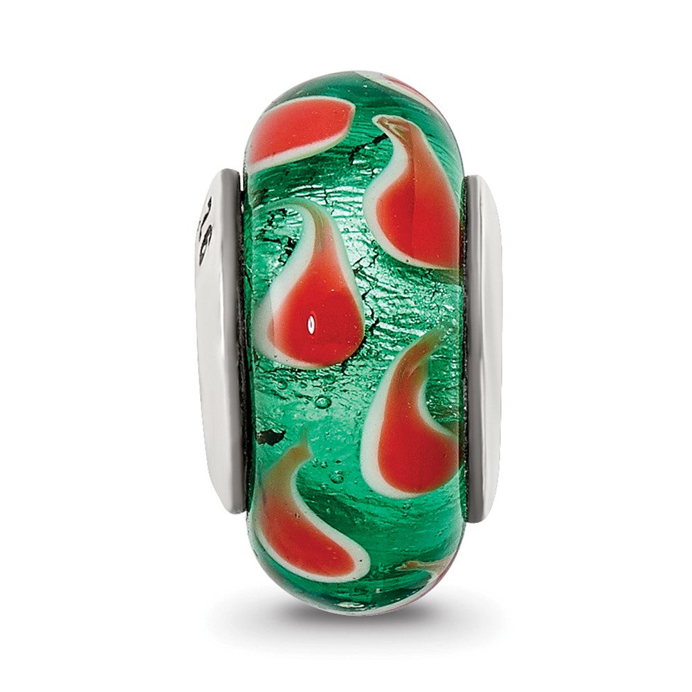 Sterling Silver Reflections Green/Red Hand-blown Glass Bead