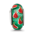 Sterling Silver Reflections Green/Red Hand-blown Glass Bead