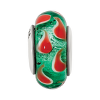 Sterling Silver Reflections Green/Red Hand-blown Glass Bead