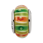 Sterling Silver Reflections Green/Orange Hand-blown Glass Bead