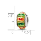 Sterling Silver Reflections Green/Orange Hand-blown Glass Bead