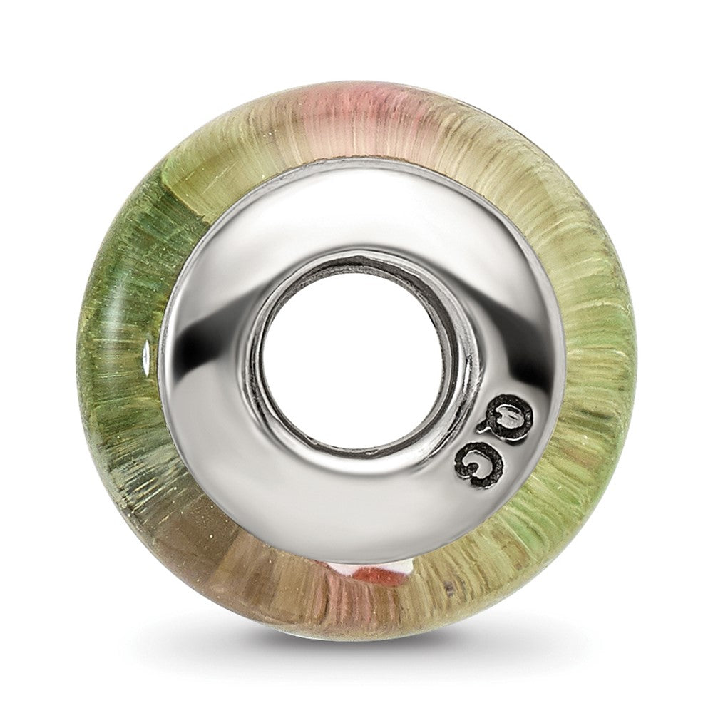Sterling Silver Reflections White/Pink/Green Hand-blown Glass Bead