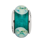Sterling Silver Reflections Blueish Green Floral Hand-blown Glass Bead