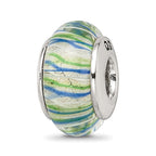 Sterling Silver Reflections Blue/Green Hand-blown Glass Bead