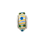 Sterling Silver Reflections Blue/ Green/Yellow Hand-blown Glass Bead