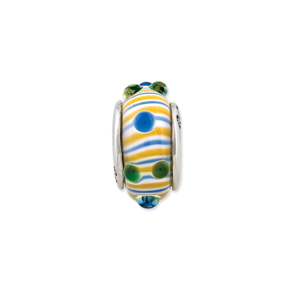 Sterling Silver Reflections Blue/ Green/Yellow Hand-blown Glass Bead
