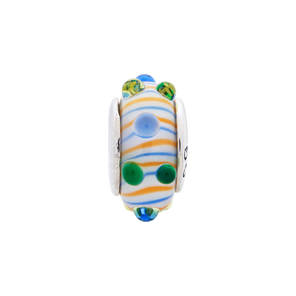 Sterling Silver Reflections Blue/ Green/Yellow Hand-blown Glass Bead