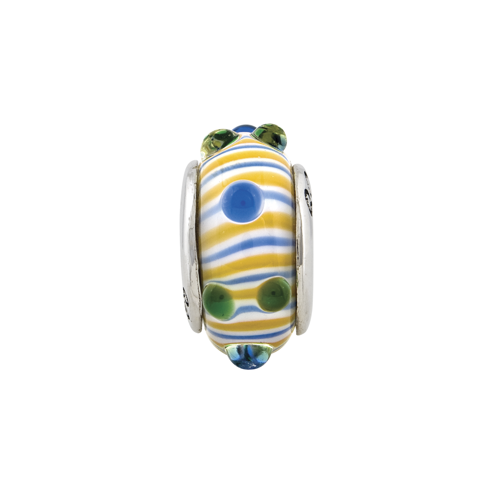 Sterling Silver Reflections Blue/ Green/Yellow Hand-blown Glass Bead