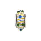 Sterling Silver Reflections Blue/ Green/Yellow Hand-blown Glass Bead