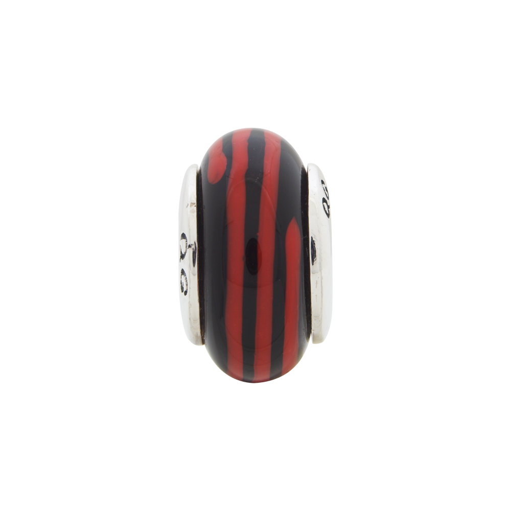 Sterling Silver Reflections Black/Red Hand-blown Glass Bead