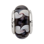Sterling Silver Reflections Black/White Hand-blown Glass Bead