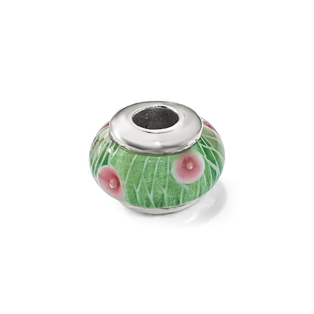 Sterling Silver Reflections Kids Green Hand-blown Glass Bead