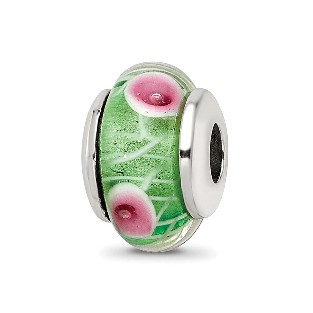 Sterling Silver Reflections Kids Green Hand-blown Glass Bead