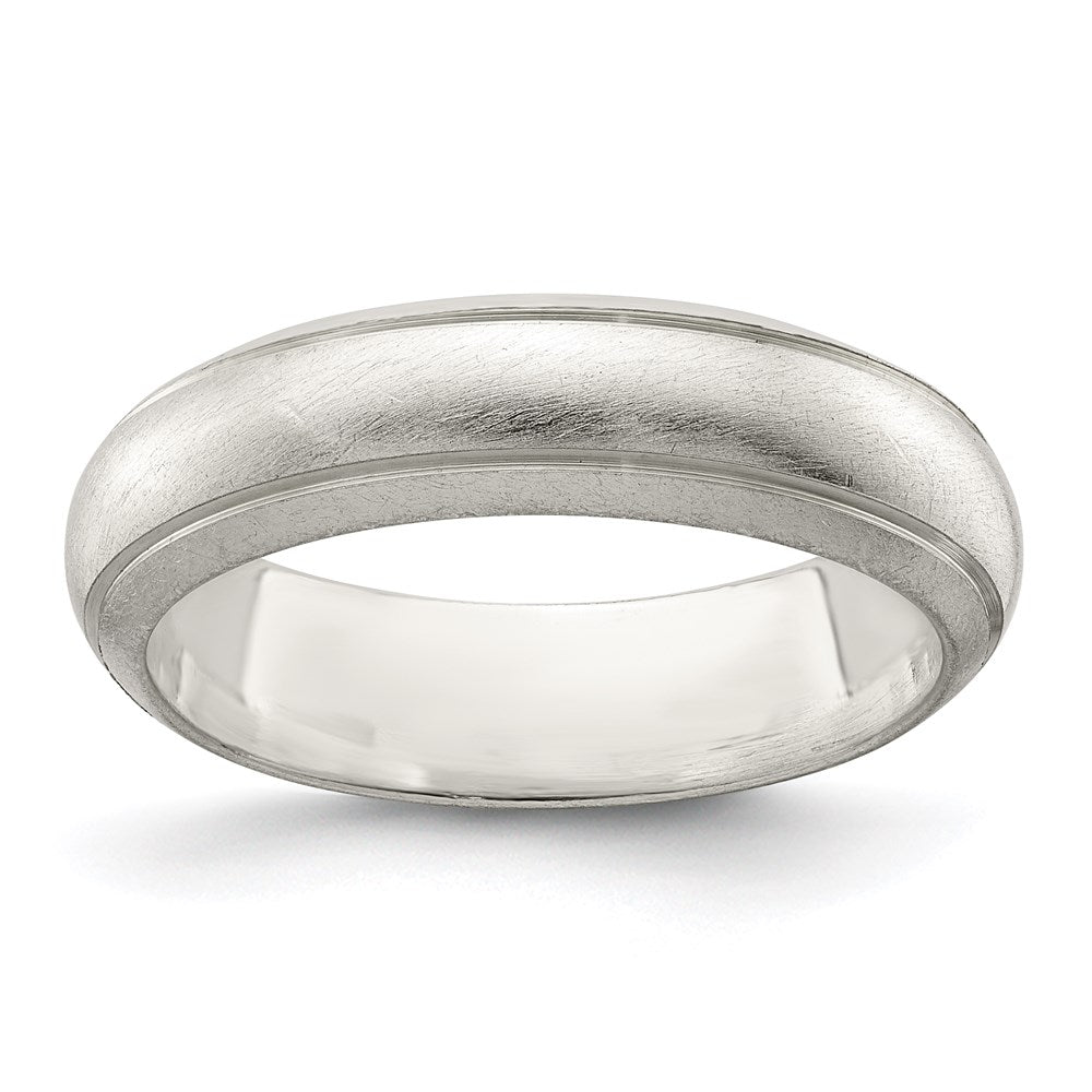 Sterling Silver 5mm Satin Half Round with Edge Lines Band