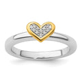Sterling Silver Stackable Expressions Gold-plated Heart w/Diamond Ring