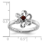 Sterling Silver Stackable Expressions Polished Garnet Flower Ring
