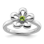 Sterling Silver Stackable Expressions Polished Peridot Flower Ring