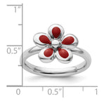 Sterling Silver Stackable Expressions Polished Red Enameled Flower Ring
