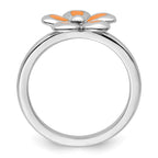 Sterling Silver Stackable Expressions Polished Orange Enameled Flower Ring