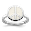 SS Stackable Expressions Polished White Enameled Peace Sign Ring