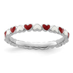 Sterling Silver Stackable Expressions Red & White Enamel Heart Ring