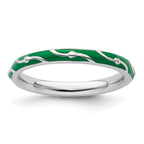 Sterling Silver Stackable Expressions Green Enamel Ring
