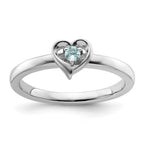 Sterling Silver Stackable Expressions Aquamarine Heart Ring
