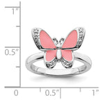 Sterling Silver Stackable Expressions Pink Enamel Butterfly Ring