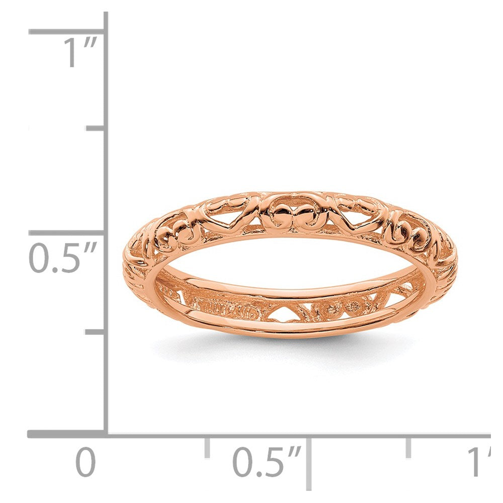 Sterling Silver Stackable Expressions Pink-plated Carved Ring